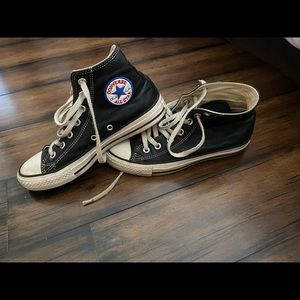 Black leather high top converse